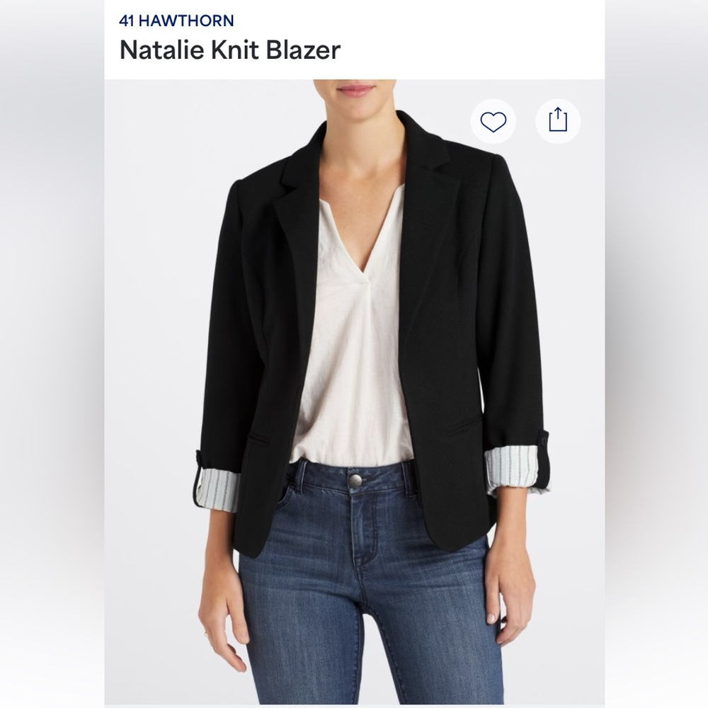 NWT 41 Hawthorn Black Knit Blazer with Striped Cuffs Sz M